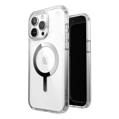 Immagine prodotto di Speck Presidio Perfect-Clear MagSafe - Custodia per iPhone 15 Pro Max (Clear / Chrome Finish / Serene Silver)