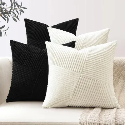 Obrázek produktu pro Unyqoos® Sada 4 povlaků na polštáře 45 x 45 cm – proužkovaná textura, měkký materiál, skrytý zip, dekorativní povlaky na polštáře (bez výplně)