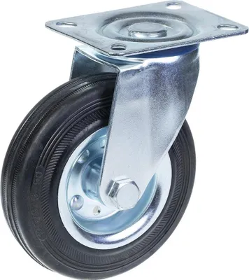 Image de 125mm swivel castor with black rubber on pressed steel centre wheel