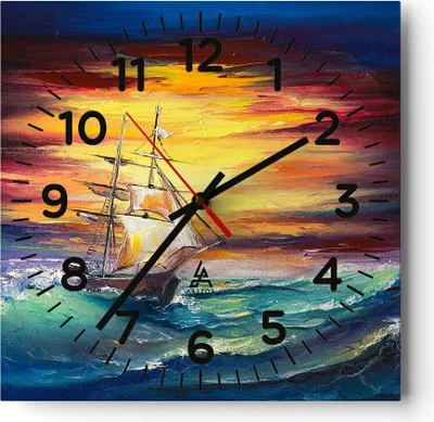 Produktbild von Wanduhr - Quadrat - Glasuhr - Meer Welle Boot - 30x30cm - Schleichendes Uhrwerk - Lautlos - zum Aufhängen bereit - Dekoration Modern - Wanddekoration aus Glas - C4AC30x30-3460