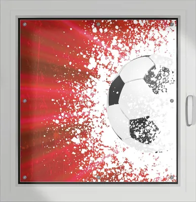 Produktbild von Wallario Lichtschutzbild, Dekorativer Sichtschutz Sonnenschutz 96 x 93 cm mit Motiv: Fußball - Splashing Design in rot - Verdunklung ohne Bohren