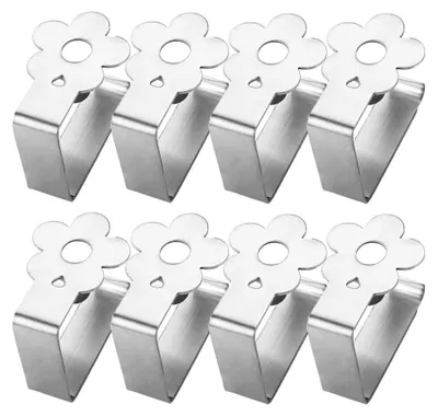 Produktbild von Blume-Motive Tischtuchklammer 8er Set, Silber Edelstahl Tischtuch Klammer Clips Einer 2,5 bis 3,5 cm Dicke Tischplatte, Drinnen draußen Tischtuchhalter