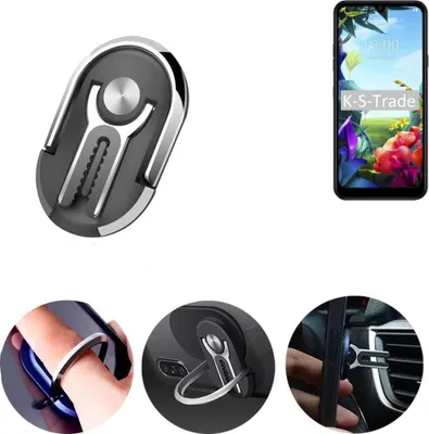 Produktbild von K-S-Trade 3in1 Smartphone-Ring Handy-Ring kompatibel mit LG Electronics K40S Fingerhalterung  Handyring Tischständer Lüftungsgitter-Halterung Tisch