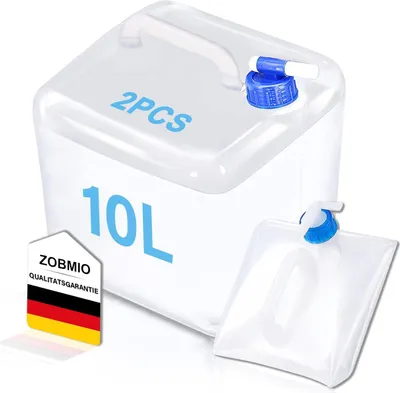 Produktbild von Wasserkanister mit Hahn - 10 Liter - faltbar - Tragegriff - für Camping und Outdoor - Wandern - Notfälle - Survival-Kit