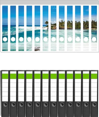 Produktbild von Wallario 12 Stück schmale Ordner inkl. Klebeetiketten mit Motive Weißer Leuchtturm auf Sri Lanka -  Set mit Rückenschildern / Ordnerrücken Stickern