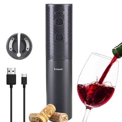 Imagen del producto de Sacacorchos eléctrico recargable por USB BEPER P102ACP103, abrillantador de botellas de vino, con cortador de cápsulas, para corchos y tapones de plástico, modelo 2026