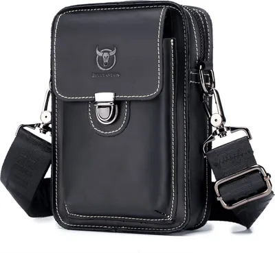 Leder-Umhängetasche Fürs Handy - Schwarz, Vielseitig Als Gürteltasche & Messenger Bag