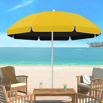 Produktbild von Tragbarer runder Strandschirm, höhenverstellbar, gelb, UV-beständig, wasserdicht (180 cm)