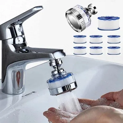 Produktbild von Kraanfilter mit 6 PP-Katexfilterpatronen - 360° drehbar - für die Wasserhahn - Trinkwasserfilter - Wasserfilter für die Wasserhahn - mit 6 Katexfilterpatronen ausgewechselt - 360° drehbar