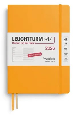 Obrázek produktu pro LEUCHTTURM1917 Týdenní kalendář a zápisník formátu Medium (A5) pro rok 2026, 12 měsíců, tvrdá vazba