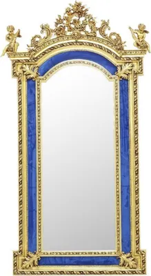 Produktbild von Casa Padrino Barock Spiegel Gold / Blau - Barockstil Spiegel mit eleganten Verzierungen - Rechteckiger Barockstil Wandspiegel - Barock Garderoben Spiegel - Barock Möbel - Möbel Barockstil