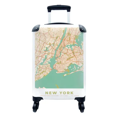 Produktbild von MuchoWow® Koffer Handgepäck Trolley Rollkoffer Kleine Reisekoffer mit 4 Rollen - New York - Stadtplan - Vintage - Karte - Cabin Size < 55x40x23 cm & 55x40x20 cm - Fotokoffer - Kabinenkoffer - Boardgepäck - Reise-Box - Reisekoffer - Reisegepäck - Koffer mit Bild - Trolley für Kinder