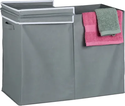 Immagine prodotto di Cesto portabiancheria Relaxdays con coperchio, 100 l, pieghevole, in tessuto, per bagno e camera da letto, A x L x P: 50 x 68 x 34 cm, grigio