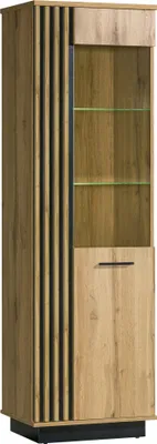 Produktbild von Furniture24 Vitrine Lamelo LA2 Schrank 1 türiger Wohnzimmerschrank Wotan Eiche Vitrinenschrank