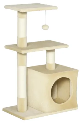 Immagine prodotto di Tiragraffi - Colonna tiragraffi - 3 livelli - Sisal - Legno - Giocattoli - Peluche - Altezza 81,5 cm - Beige