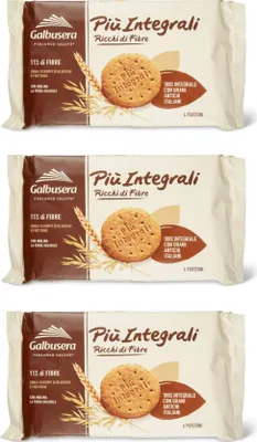 Produktbild von 3x Galbusera Più Integrali Kekse Vollkornkekse reich an Fasern 330g (6 snack)