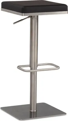 Immagine prodotto di WOHNLING Sgabello da bar nero in ecopelle sgabello da bar in acciaio inox sgabello da banco moderno sgabello girevole imbottito sgabello da bistrot sgabello da banco alto in metallo altezza regolabile