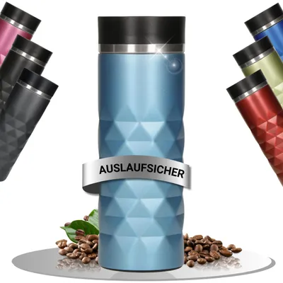 Immagine prodotto di Tazza termica in acciaio inossidabile con pulsante a pressione, capacità 450 ml, chiusura a prova di perdite, ideale per bevande calde e fredde, perfetta per l'uso in viaggio - colore azzurro chiaro