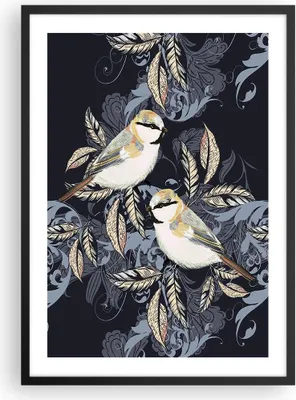Produktbild von Gerahmtes Poster - Schwarzer Rahmen - Vögel Blätter Ornament - 50x70 cm - Wand Bild - Wanddeko - Wandbilder - Kunstposter - Wandposter - Bilderrahmen - Bilder - Kunstdruck - P2BPA50x70-4408