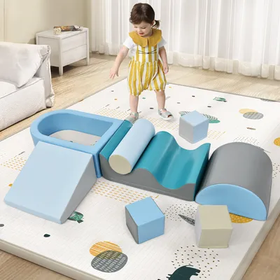 Produktbild von Sweiko 9 TLG Bausteine zum Toben & Klettern. Bausteine für Kinder. Treppen, Rutsche und Bällebad für Kinder für Vorschulkinder und Babys, weiche Bausteine, bunt. Ohne Kugel.