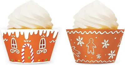 Produktbild von 12 Muffin Wraps mit Lebkuchen Motiv für Weihnachts Cupcakes