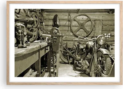 Produktbild von Gerahmtes Poster - Rahmen in heller Eiche - Werkstatt Motor - 70x50 cm - Wand Bild - Wanddeko - Wandbilder - Kunstposter - Wandposter - Bilderrahmen - Bilder - Kunstdruck - Wandbild - P2NAA70x50-3519