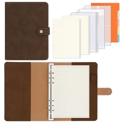 Produktbild von A5 Ringbuch Kunstleder Dunkelbraun mit 135 Blättern 100GSM Nachfüllpapier, Organizer Planer