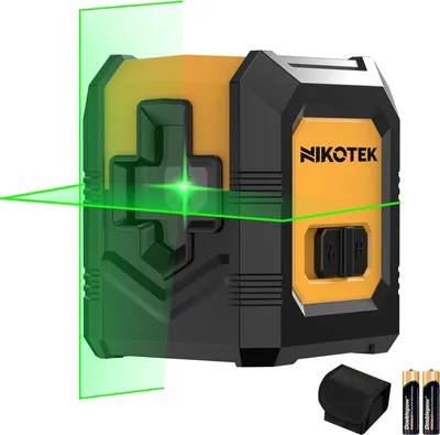 Produktbild von NIKOTEK Kreuzlinienlaser, Laser Wasserwaage kein Stativ (Vertikale/Horizontale Grün Laser, 15 m,Schutztasche)