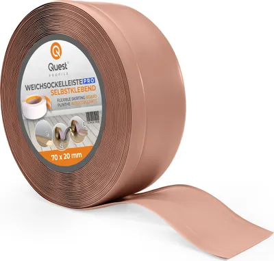 Produktbild von QUEST Weichsockelleiste 70x20mm, 20m, Flexibel Bodenleiste, Knickleiste, PVC Sockelleiste Knickleiste aus PVC Kunststoff, Flexible Fußleiste, hellbraun