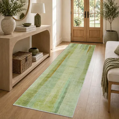 Abstrakter Flurläufer 65x180 cm, grün/multicolor, rechteckig