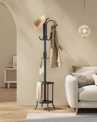 Produktbild von SONGMICS Kleiderständer freistehend, mit Regenschirmständer, 12 Haken, Metall, 175 cm hoch, für Flur, Wohnzimmer, Schlafzimmer, tintenschwarz