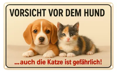 Produktbild von Blechschild 20x30cm Vorsicht vor dem Hund auch die Katze ist gefährlich Metallschild Lustiges Warnschild Haustür AstraDesign