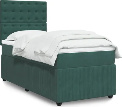 Produktbild von Design Boxspringbett mit Matratze Dunkelgrün 90x190 cm Samt, Klassische Betten 2024 Neu