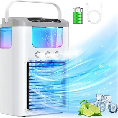 Produktbild von Mini Klimaanlage mobil & wiederaufladbar, 3-in-1 Luftkühler mit Ventilator und Sprühfunktion, für Schlafzimmer, Büro & Camping
