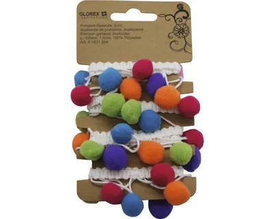 Produktbild von Pompon Girlande bunt weißes Band 1 m