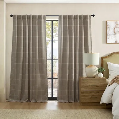 Productafbeelding van Home Fashions Sawyer-raamgordijn met ruitjesmotief - Verduisterend - Met stangdoorvoer en lussen aan de achterkant voor woonkamer - Slaapkamer