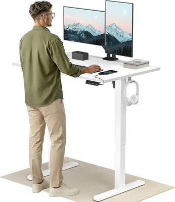 Imagen del producto de Escritorio de altura ajustable, 120x80 cm, con puertos de carga USB-C y USB-A