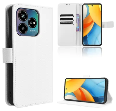 Image de Étui pour téléphone portable en simili cuir à motif diamant, blanc, pour ZTE Blade V60 Vita / Axon 60 Lite