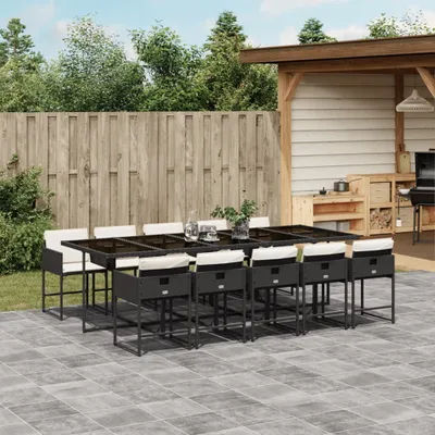 Produktbild von Design Gartenmöbel Set Balkonmöbel-Set 11-tlg. Garten-Essgruppe mit Kissen Schwarz Poly Rattan - Gartenmöbelgarnituren 2025 Neu3165433 5parcel