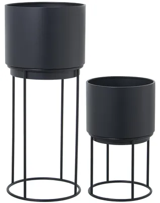 Produktbild von DRW Set mit 2 runden Pflanzgefäßen aus Metall mit Beinen in Schwarz, 32 x 32 x 76 cm