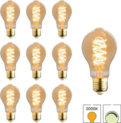 Produktbild von 10er Set LED-Lampen E27 | 3,5 Watt dimmbar | 2000K extra warmweiß | A60 | Bernstein | Spiralförmige Glühwendel | Lybardo