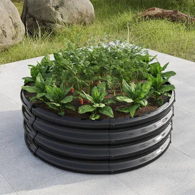 Immagine prodotto di Flieks fioriera rotonda rialzata, fioriera senza base, letto da giardino in metallo per esterni, 81,5x81,5x29cm, nero