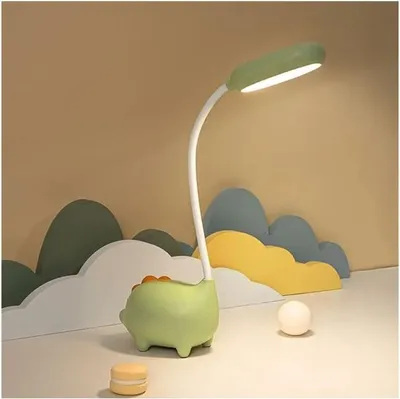 Produktbild von Einzigartige Schreibtischlampe in Dinosaurierform, LED-Nachtlicht für Kinder, kabelloses Laden, augenschonende Lernlampe für Schüler, Grün