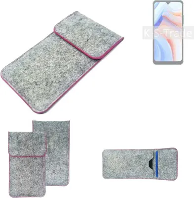 Produktbild von K-S-Trade Handy Schutz Hülle kompatibel mit Cubot Note 8 Schutzhülle Handyhülle Filztasche Pouch Tasche Case Sleeve Filzhülle hellgrau pinker Rand