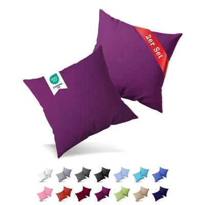 Produktbild von 2er Pack Kissenbezug Kissenhülle 40x60 cm Renforcé Uni Baumwolle mit Reißverschluss Aubergine