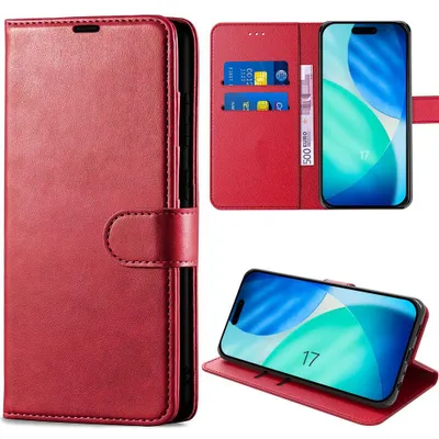 Image de Coque pour iPhone 17, Protection Intégrale Anti-Rayures Antichoc Synthécuir Luxe Rouge