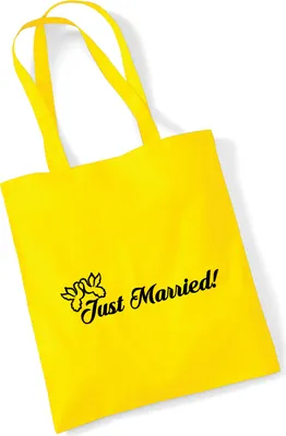 Produktbild von Huuraa Jutebeutel Just Married Tauben 10 Liter Yellow Baumwolle Tasche Geschenkidee