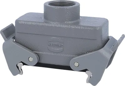 Produktbild von HARTING Han 16B Kupplungsgehäuse niedrig, 1xPG21 gerader Kabelabgang, mit 2 Querbügeln Verschraubung PG21 Klemmbereich
