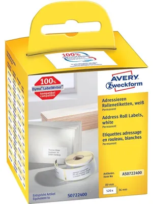 Image de Etiquettes en rouleau AVERY Zweckform, 89 x 36 mm, blanches