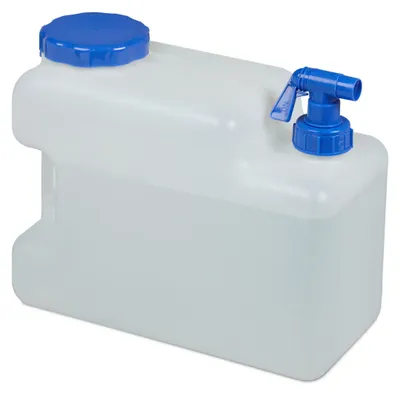 Image de Bidon d'eau Relaxdays avec robinet, couvercle à vis à large goulot, bidon d'eau potable pour le camping, 12 L, plastique, sans BPA, blanc